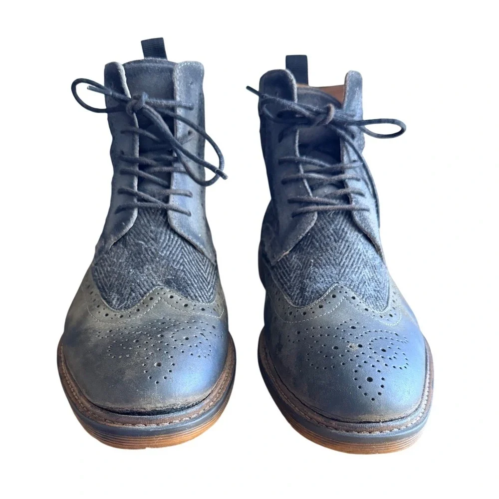 Steve Madden Boots Mens 9.5 SIFTT Gray Wingtip Herringbone Leather EUC